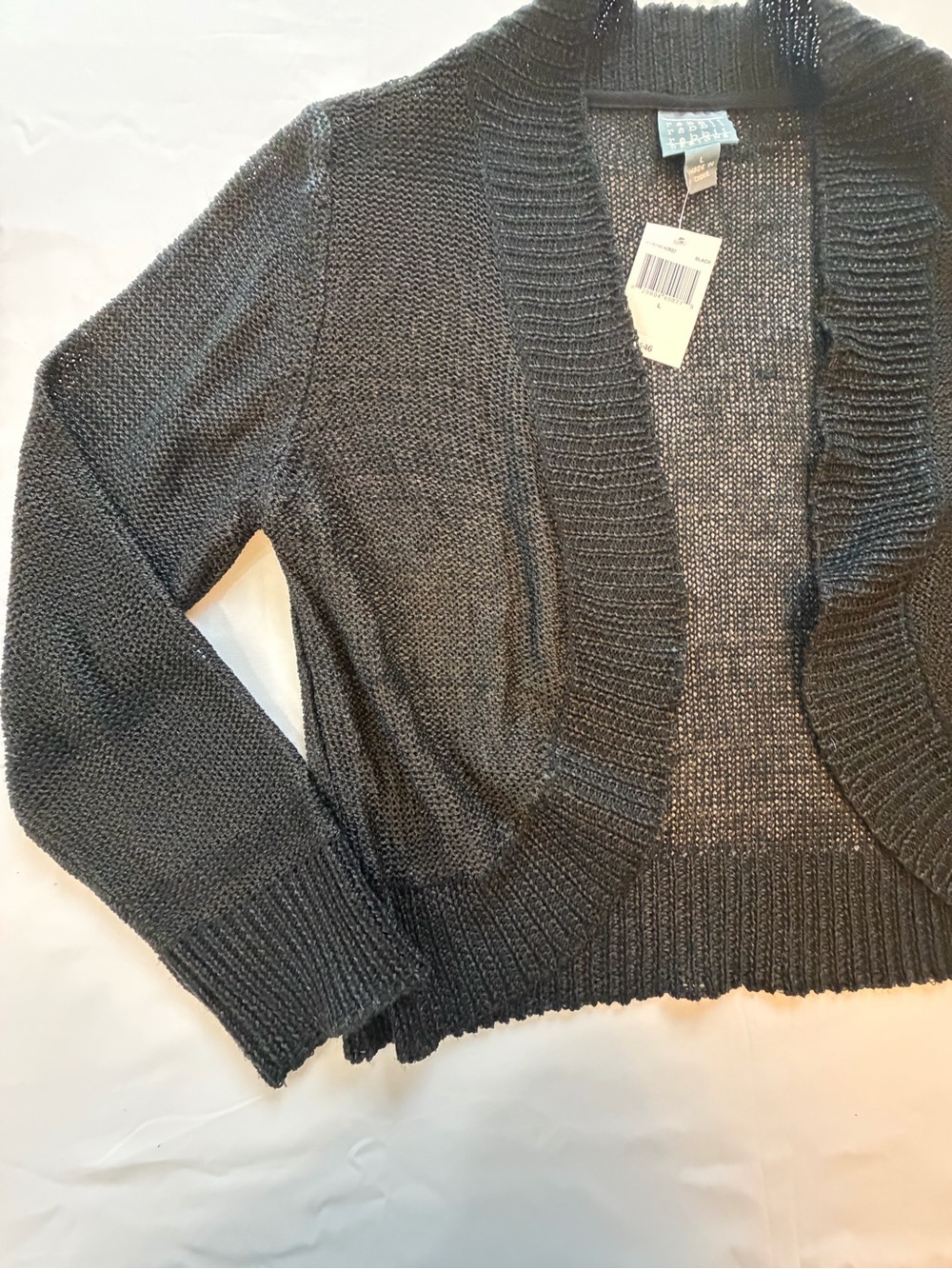 Rabbit Rabbit Rabbit Designs Black Open Front Knit Cardigan Sweater NWT Large - Picture 3 of 6